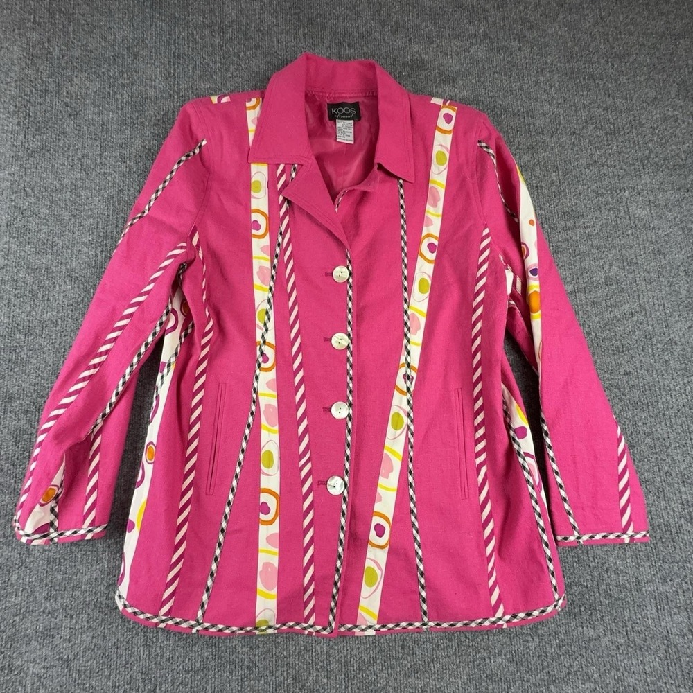 Koos Of Course Jacket Womens Medium Pink Linen Silk Trim Button Front A39247